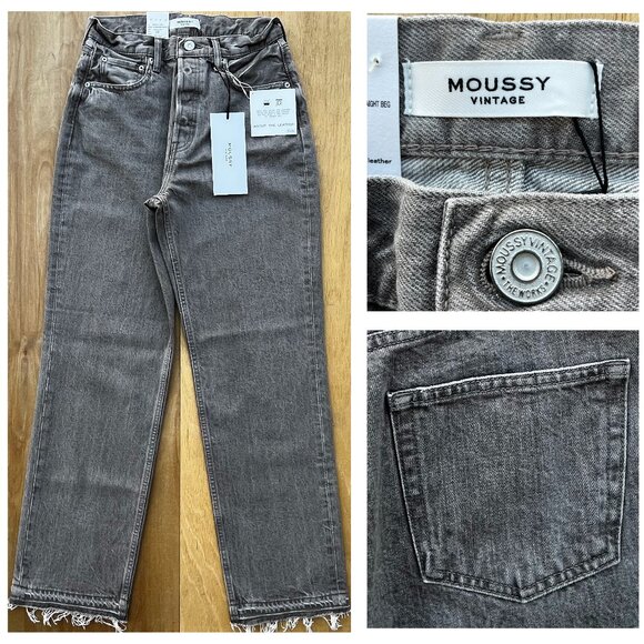 MOUSSY VINTAGE GLENWOOD WIDE STRAIGHT LEG JEANS WOMEN sz 26 Brown High Rise NWT